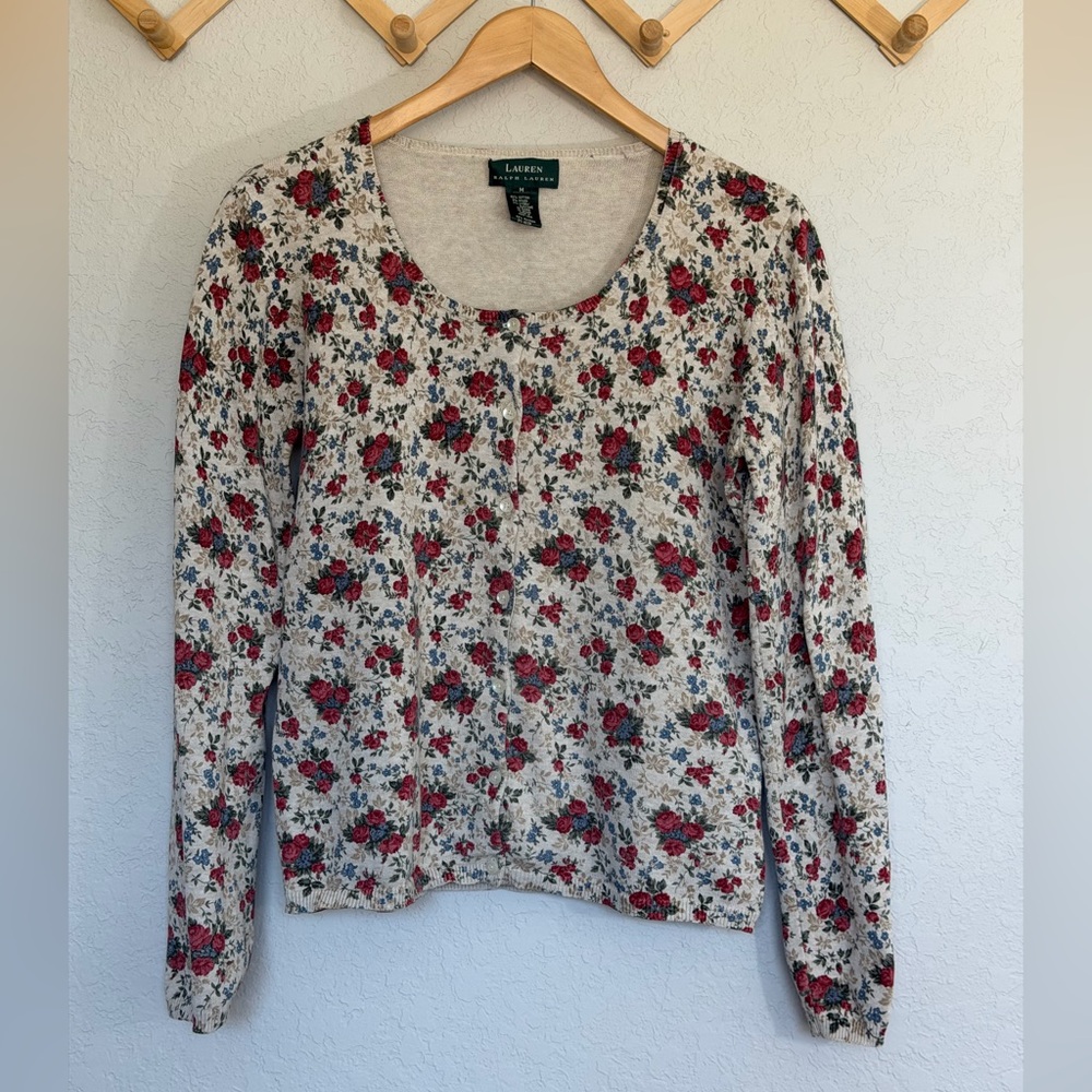 Lauren Ralph Lauren Vintage Floral inspired CottageCore scoop-neck Cardigan